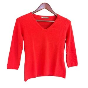 InCashmere S GUC coral V-Neck Sweater Fitted Style 3/4 sleeves